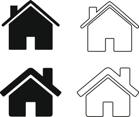 Four simple house icons two filled black and two outline white