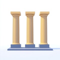 Three Classical Columns in Minimalist Style Against White Background