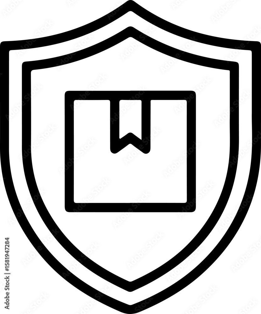 Poster shield with a package inside representing secure delivery and shipping protection