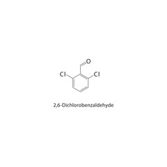 2,6-Dichlorobenzaldehyde skeletal structure. halogen aldehyde compound schematic illustration. Simple diagram, chemical formula.