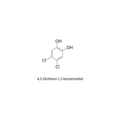 4,5-Dichloro-1,2-benzenediol skeletal structure. halogen diol compound schematic illustration. Simple diagram, chemical formula.