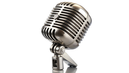 A classic silver vintage microphone isolated on a white background