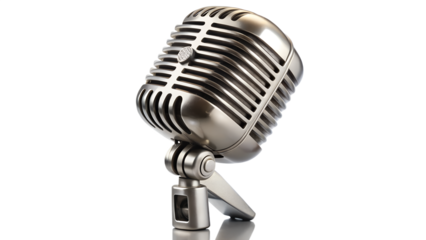 A classic silver vintage microphone isolated on a white background