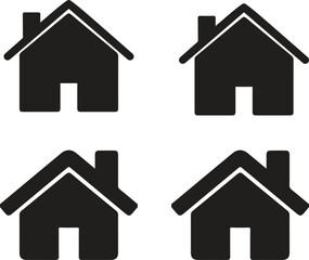  simple black house icons with white doorways on a white background