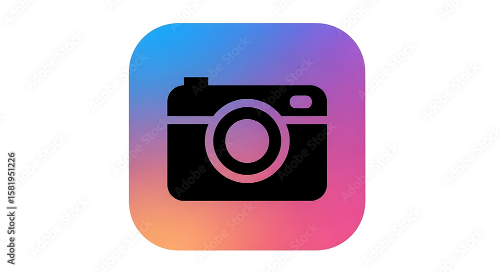 Aufkleber black camera icon on a gradient background with rounded corners in a square format design