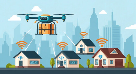 Obraz premium Drone Delivery Service Concept: Smart City Logistics and Home Automation