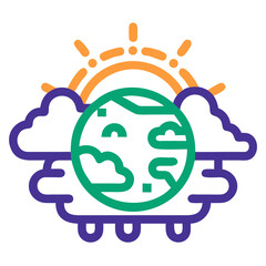 Earth Surrounded by Colorful Clouds and Sun Rays for Environmental Awareness, Climate Change Education, Eco-Friendly Initiatives, and Sustainable Living Websites  