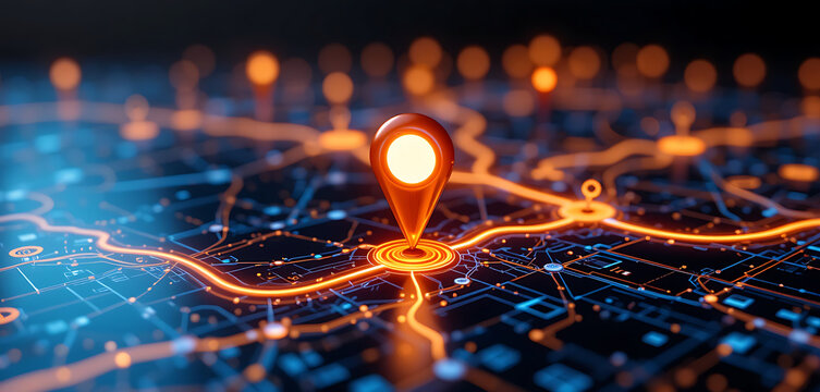 Modern Tech Roadmap Graphic Showing Infrastructure Upgrades and Software Implementation with Glowing Orange Marker for Future Innovation