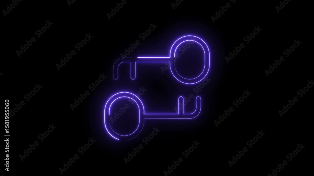 Poster two glowing purple keys rotating on dark background security and access theme