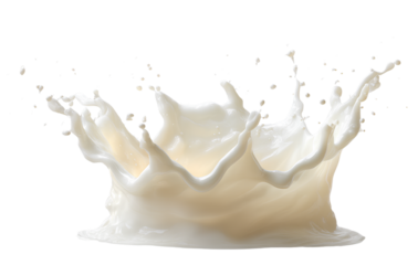 Vanilla Milk Splash Crown with Droplets, Front View, Isolated on Transparent Background