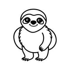 Cheerful cartoon sloth outline animal black and white
