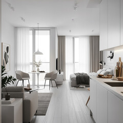 Modern Studio Apartment with Bright Interior and Scandinavian Furniture
