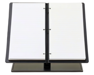 Restaurant menu mockup with blank pages on a display stand on a transparent background