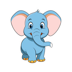 Fototapeta premium Cute blue elephant with big ears and happy expression baby elephant cartoon