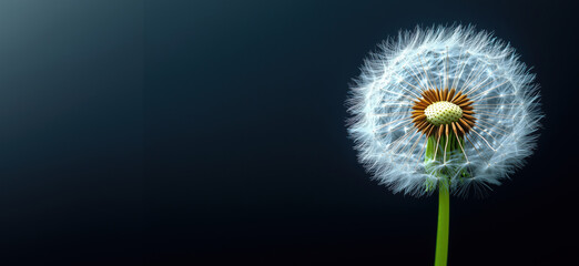 Dandelion Seed Head Close-Up with Soft Focus and Dark Background.