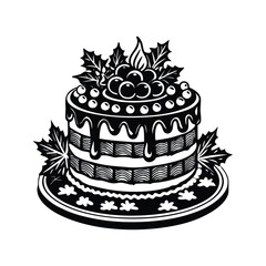 Festive layered cake with berries and leaves decoration dessert