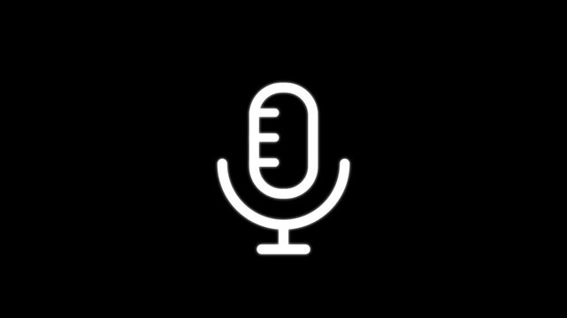 Shiny white glow vector icon of a microphone on a black background, symbolizing music, business, and internet finance