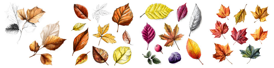 Obraz premium Watercolor Autumn Leaves: Set of Fall Foliage Illustrations