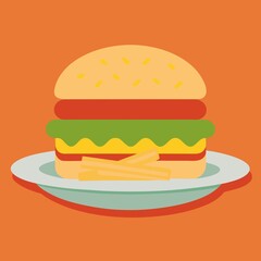 Hamburger and Fries on a Plate silhouette