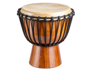  Upright Wooden Djembe Drum with Natural Skin Head, isolated on a transparent background PNG
