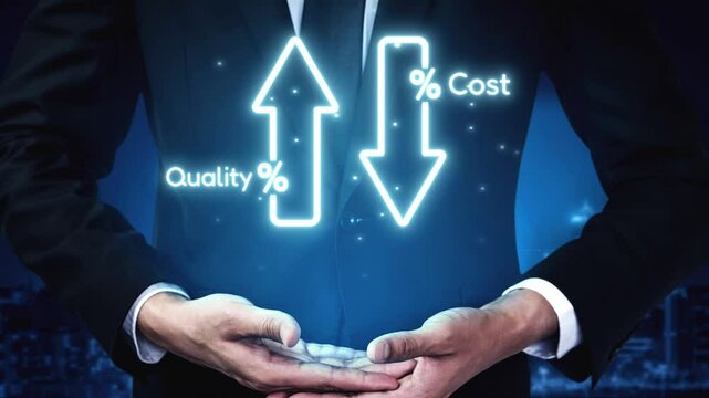 Business concept showing cost reduction and quality increase using Lean, Six Sigma, and Total Quality Management (TQM) to enhance efficiency, value, and customer satisfaction. Muxer