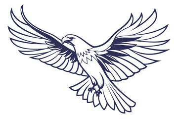 Obraz premium Eagle in flight with blue outline isolated on white
