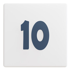 3D Number 10 until ten  Icon with Transparent Background | Minimalist Educational Design