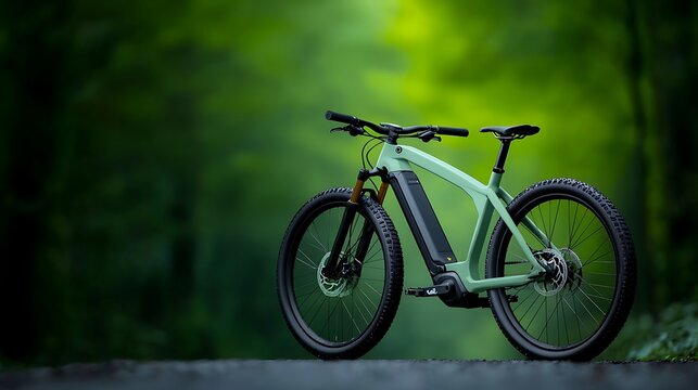 Green Electric Mountain Bike in Lush Forest