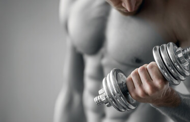 Unrecognizable Bodybuilder muscular with barbell, Muscle Weight Training or Body Building exercising concept, gym fitness advertising