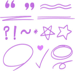 Purple Marker Doodle Pack – Lines, Shapes, Punctuation PNG