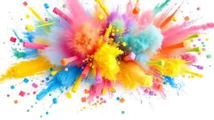 Colorful Chalk Flying and Exploding  on White
