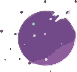 A purple, abstract, watercolor-style circle with scattered dots, creating a modern, artistic design on a white background.