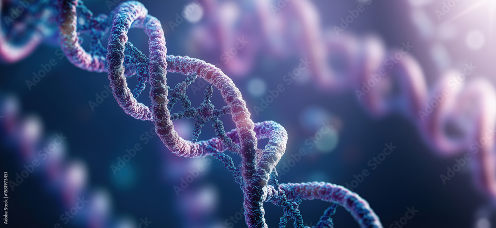 Aufkleber 3d representation of dna double helix structure with vibrant colors and light effects.