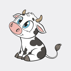 Fototapeta premium Flat Vector Illustration of a White Spotted Cow clipart white background 