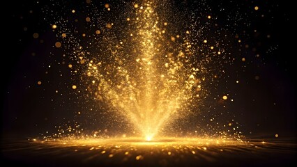 A burst of golden sparkles explodes against a dark background