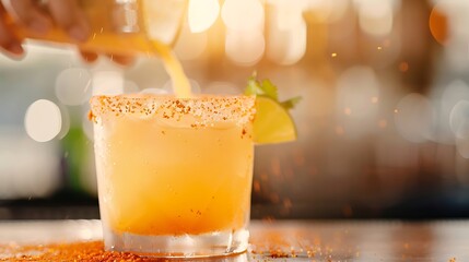 Spicy Margarita Cocktail Pour with Lime and Salt Rim