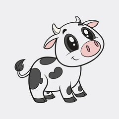 Playful White Cow with Dark Patches clipart white background 