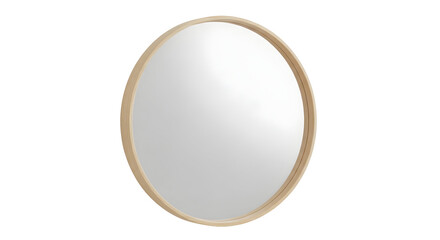 Round light beige wooden framed mirror