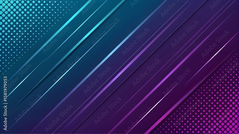 Poster abstract background with diagonal neon lines and a halftone pattern