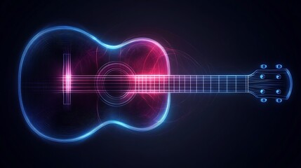 Abstract acoustic guitar, glowing lines