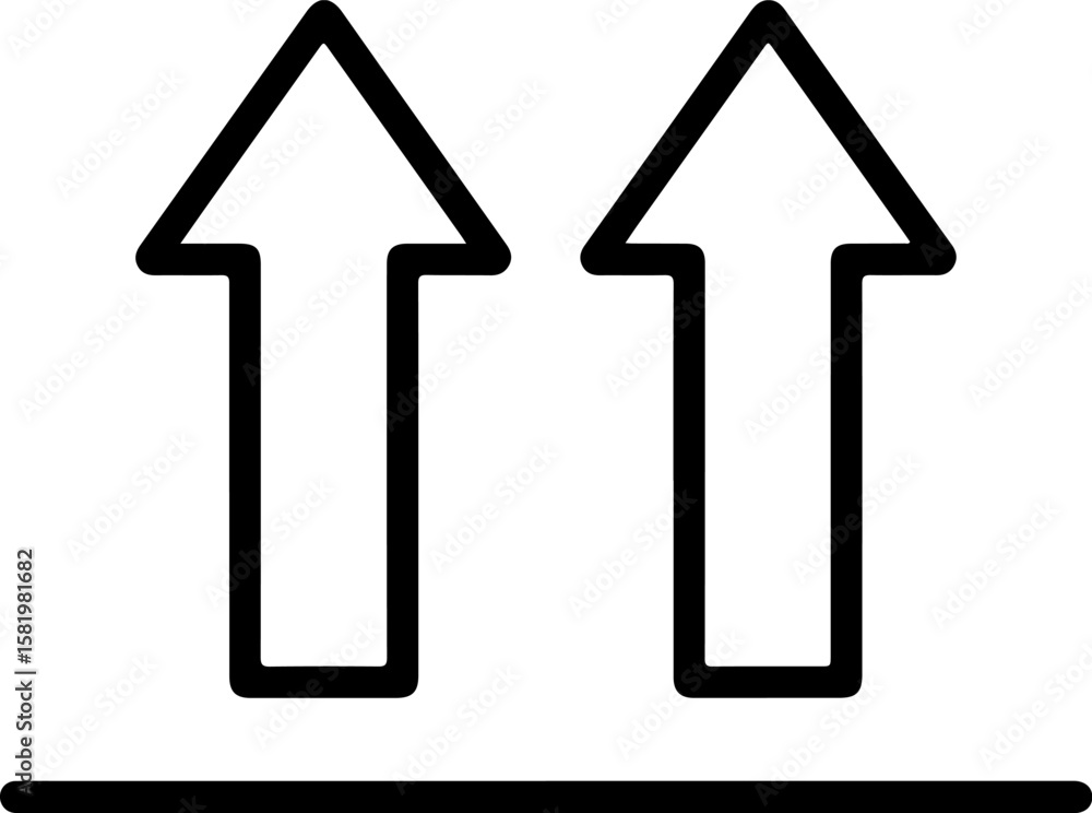 Poster this way up symbol two arrows pointing upward on a line