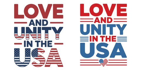  Typography t -shirt  setLove and unity in the usa patriotic graphic design with american flag elements vector transparent background