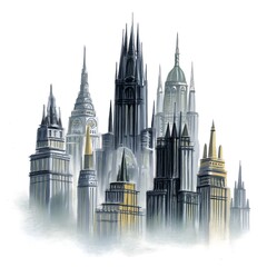 Obraz premium A Cityscape of Iconic Towers and Steeples An Artistic Impression.