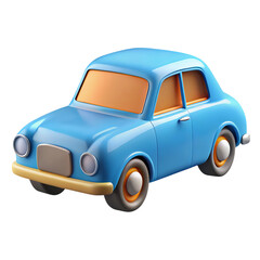 Cute cartoon blue sedan car with orange windows isolated on transparent background