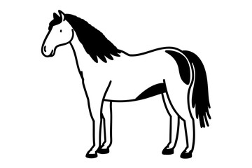 A simple illustration of a pinto horse standing in profile on a white background