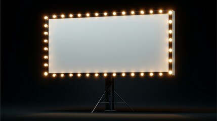 Lit Stage Screen: An elegant blank screen stands majestically under a radiant frame of soft glowing lights, evoking a sense of anticipation.