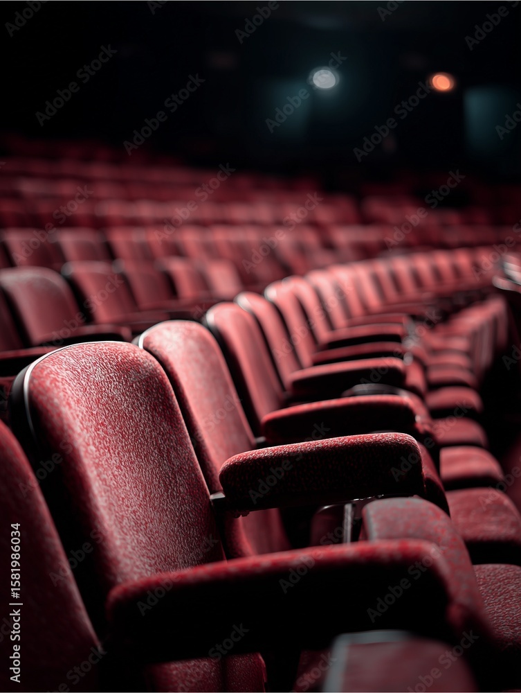 Poster empty theater seats: capture the ambiance of a theater before the performance, showcasing rows of em