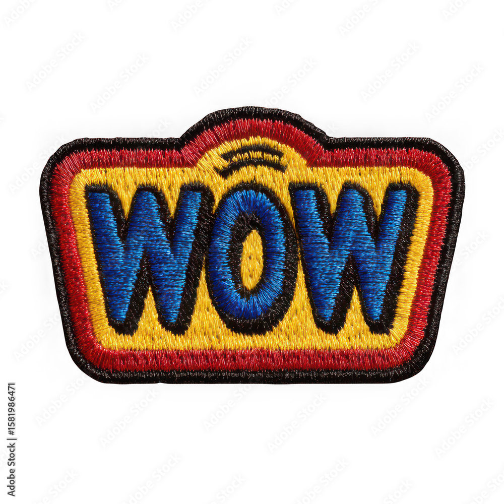 Fototapete embroidered wow patch isolated on transparent background