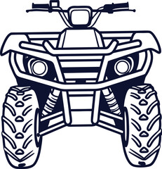 Obraz premium Dark blue outline of an all terrain vehicle front view on white background quad bike