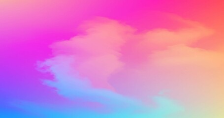 Fototapeta premium A soft, dreamlike image featuring pastel clouds blending seamlessly with a gradient background of pink, orange, yellow, blue and purple, creating a calming and ethereal atmosphere.